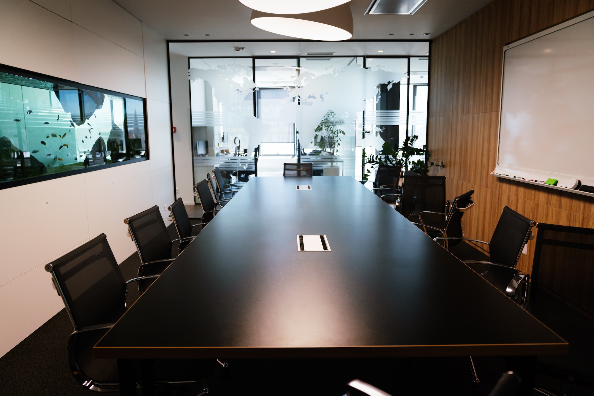 Empty conference room with board room table